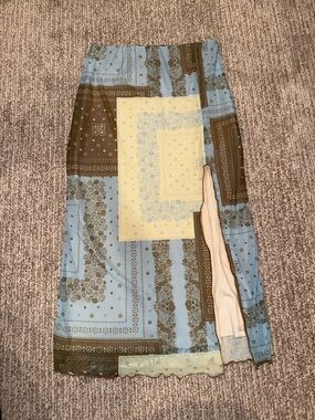 Urban Outfitters Blue and Olive Bandana-Print Midi Skirt